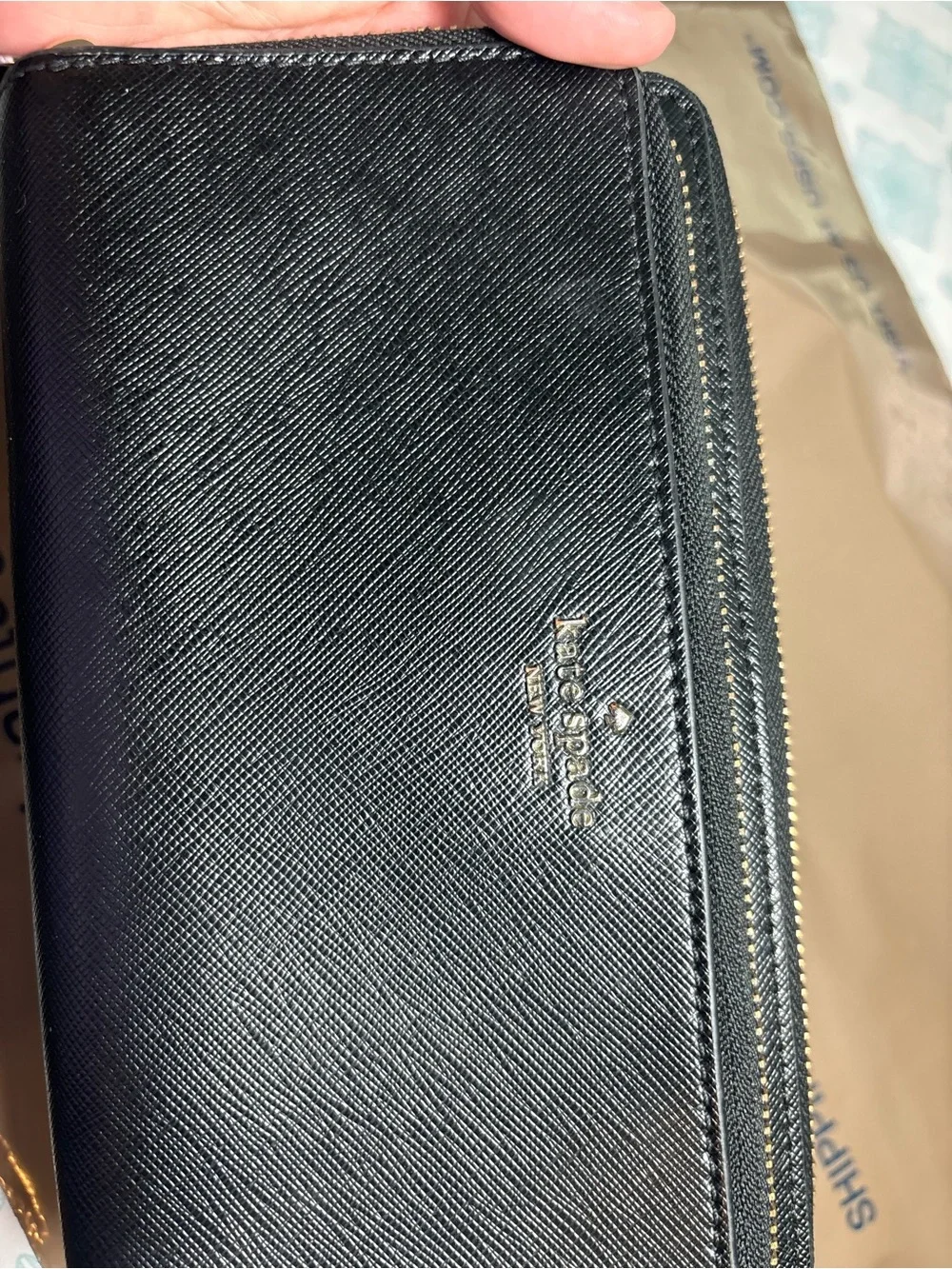 kate spade Black Zip-Around Saffiano Wristlet